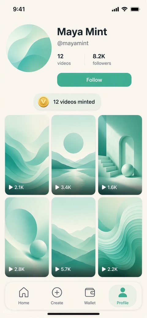 Страница профиля автора сообщества VidMint с опубликованными короткими видео